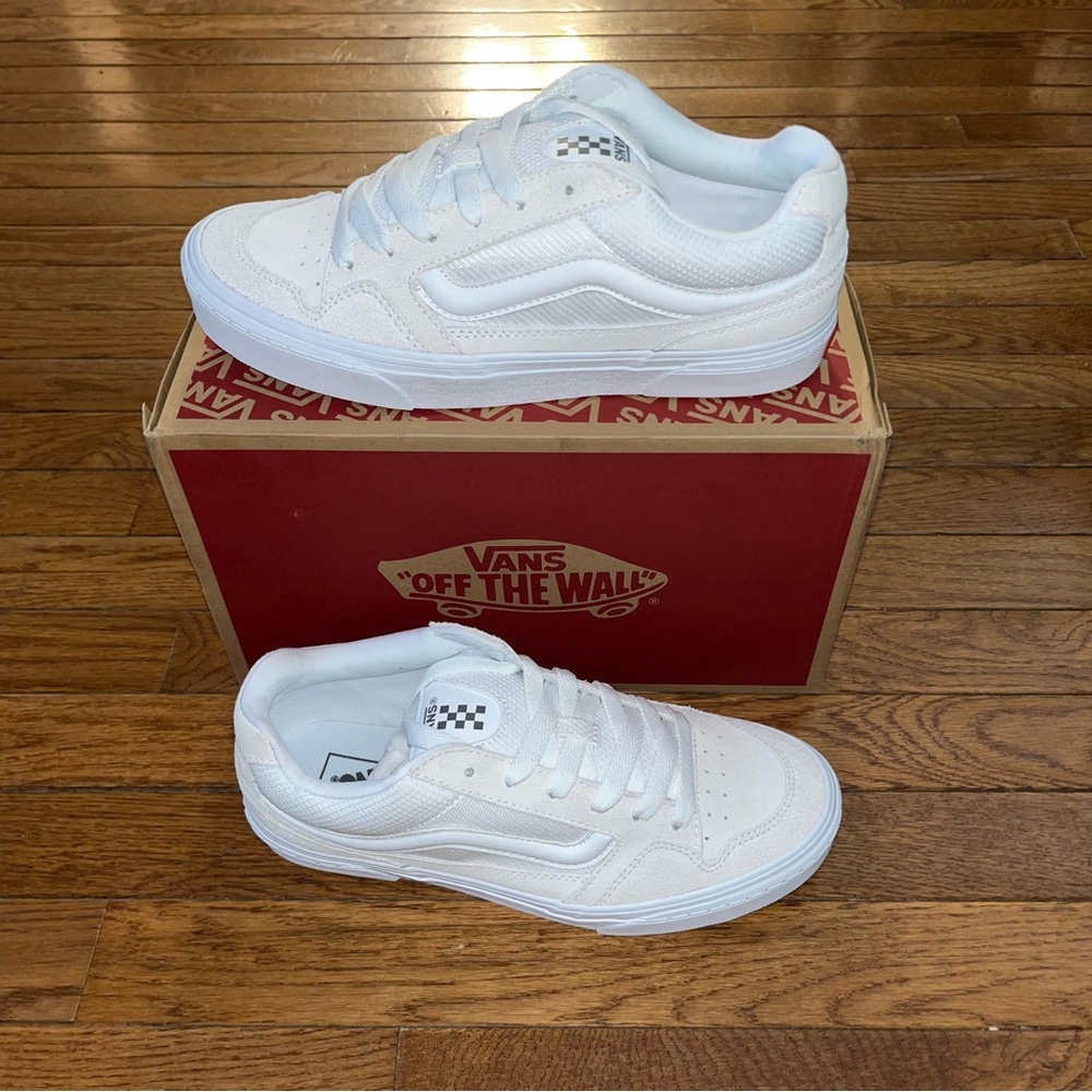 Vans Caldrone Skate Shoes Low Profile Sneakers All White Mesh & Suede Women’s 10
